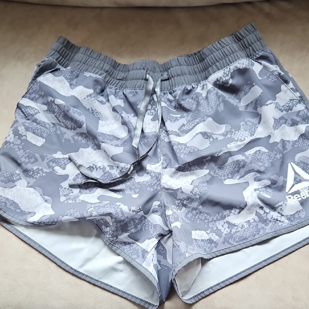 Reebok Gray and White Camo Athletic Shorts
